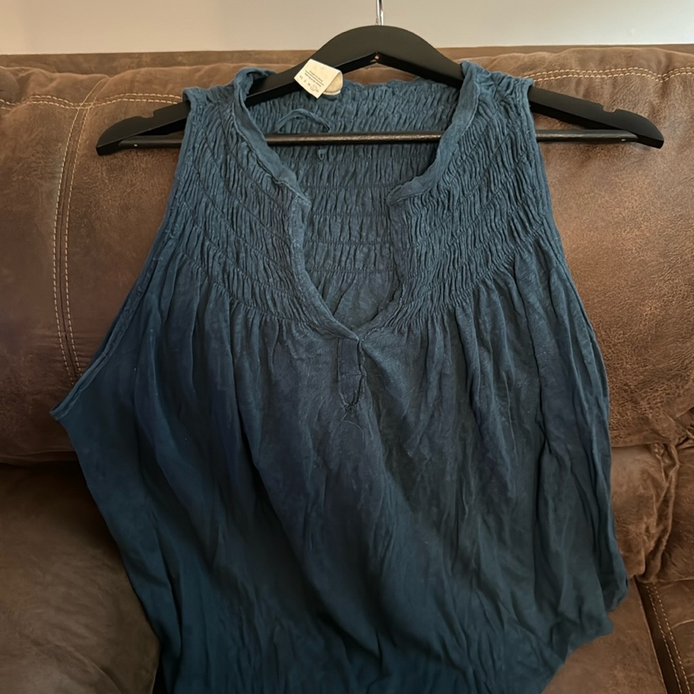 Free People Teal Smocked Tank